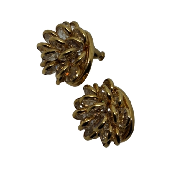 Vintage 90s Monet Bezel Set Crystal Cluster Earrings – Classic Statement Sparkle - Picture 3 of 6
